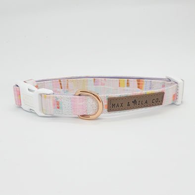 Pastel rainbow dog collar in pink, purple and yellow