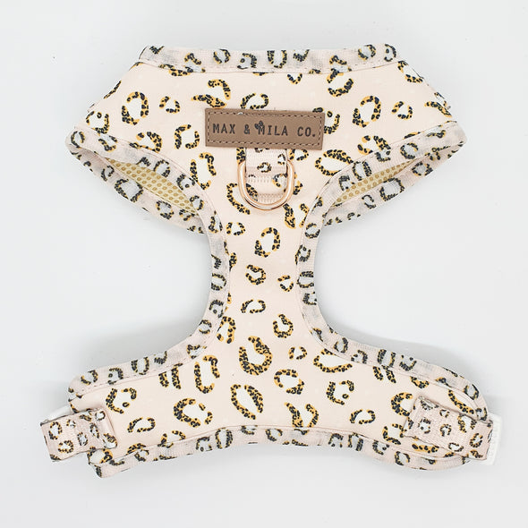 Nude leopard print dog harness, adjustable chest harness. 