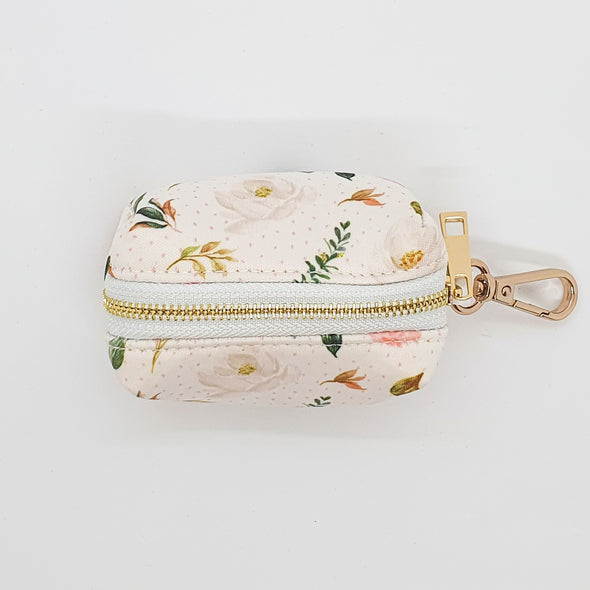 White and pink rose dog bag with gold zipper